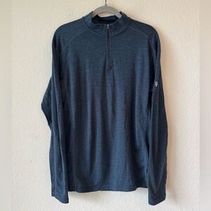KÜHL Merino Wool 1/4 Zip Pullover Long Sleeve Shirt Blue L Hiking Ski Thermal